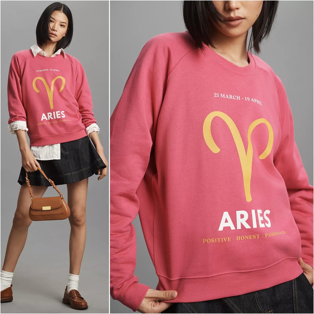 Anthropologie Pink Aries Pullover Sweatshirt